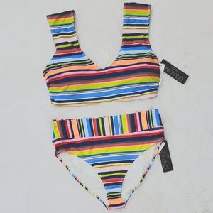 Catalina Multicolor Striped Bikini Large XL